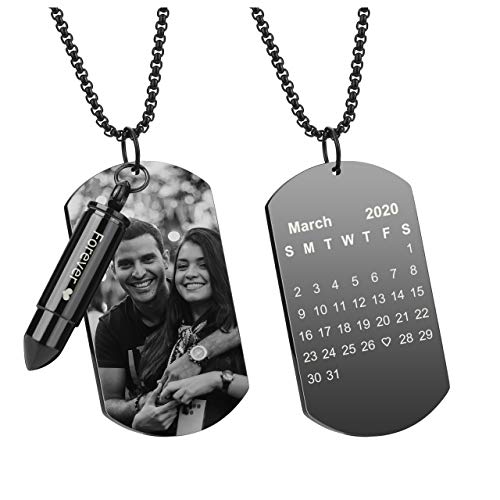 JSDDE Schmuck Personalized Gravur Edelstahl Dog Tag Anhänger mit Fotogravur Textgravur Kalendergravur Memorial Erkennungsmarke Anhänger Kette Geschenk für Souvenir Valentinstag (Stil 2) von JSDDE