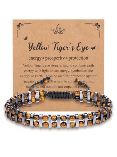 JSDDE Tigerauge Armband für Männer Echte Edelstein Armband Herren Armband Heilende Kristalle Perlenarmband geflochten Doppellagiges Armband Amulett Schmuck von JSDDE