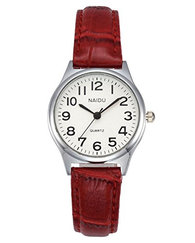 JSDDE Uhren Damen Einfache Stil Armbanduhr Quarzuhr Bambusknoten Lederarmband Uhr Arabische Ziffern Analoge Uhr Quarzuhr Kleideruhr für Frauen Mädchen (rot) von JSDDE