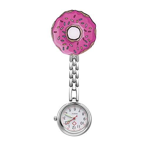 JSDDE Uhren Krankenschwesteruhr FOB Uhr Donut Eiscreme Muster Schwesternuhr Pflegeruhr Taschenuhr Pulsuhr Broschenuhr Uhren (Donut) von JSDDE