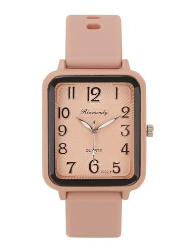 JSDDE Unisex Armbanduhr mit silikonarmband Analog Quarzuhr Rechteck Zifferblatt Arabische Ziffer Uhr Sportuhr für Damen Herren (Pink) von JSDDE