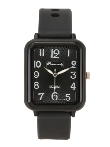 JSDDE Unisex Armbanduhr mit silikonarmband Analog Quarzuhr Rechteck Zifferblatt Arabische Ziffer Uhr Sportuhr für Damen Herren (Schwarz) von JSDDE