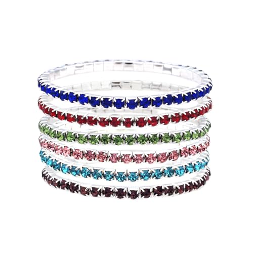 JSEA 6-teiliges Stretch-Armband-Set für Damen, bunte Strasssteine, Schmuck, Armbänder, mehrfarbiges Armband-Set, Small, Metall, Kein Edelstein JSEA 6-teiliges Stretch-Armband-Set für Damen, bunte Strasssteine, Schmuck, Armbänder, mehrfarbiges Armband-Set, Small, Metall, Kein Edelstein von JSEA