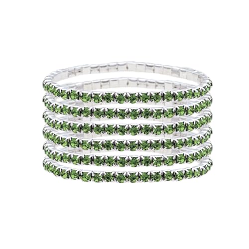 JSEA 6-teiliges Stretch-Armband-Set für Damen, bunte Strasssteine, Schmuck, Armbänder, mehrfarbiges Armband-Set, Small, Metall, Kein Edelstein von JSEA