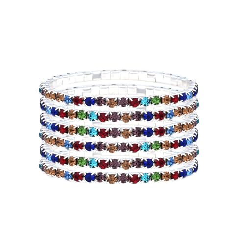 JSEA 6-teiliges Stretch-Armband-Set für Damen, bunte Strasssteine, Schmuck, Armbänder, mehrfarbiges Armband-Set, Small, Metall, Kein Edelstein JSEA 6-teiliges Stretch-Armband-Set für Damen, bunte Strasssteine, Schmuck, Armbänder, mehrfarbiges Armband-Set, Small, Metall, Kein Edelstein von JSEA