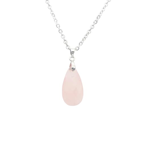 JSEA Damen-Halskette mit facettiertem Kristallstein, birnenförmig, rosa, grün, lila, Quarzstein, Halskette, Edelstahl, Kein Edelstein von JSEA