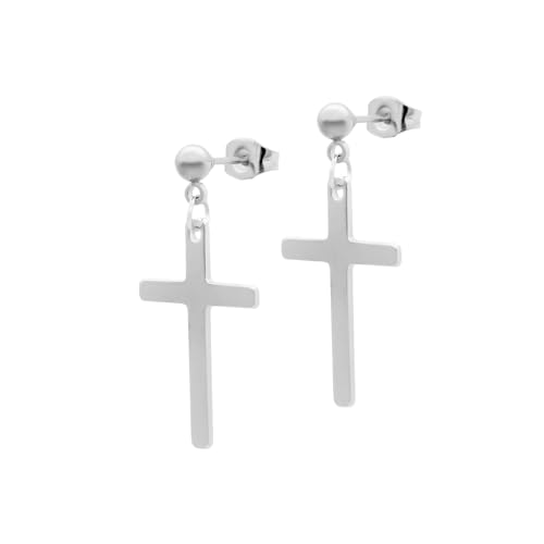 JSEA Ohrringe für Herren und Damen, Kreuz, kleine Kugel-Ohrstecker mit Kreuz, Edelstahl, baumelnd, Edelstahl, Kein Edelstein JSEA Ohrringe für Herren und Damen, Kreuz, kleine Kugel-Ohrstecker mit Kreuz, Edelstahl, baumelnd, Edelstahl, Kein Edelstein von JSEA