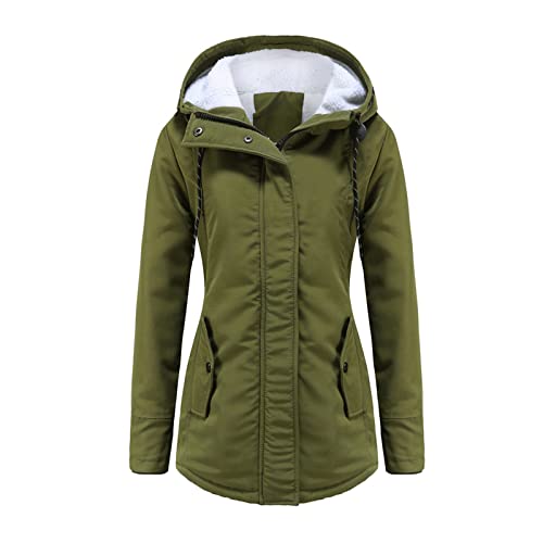 Damen Winter Jacke Parka Mantel Große Größen Longjacke Mit Kapuze Winterjacke Warme Damenmantel Herbst Winter Funktionsparka (Grün,L) von JSFN