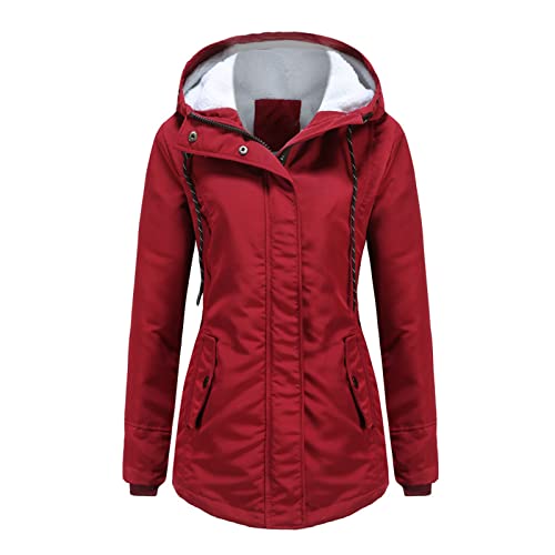 Damen Winter Jacke Parka Mantel Große Größen Longjacke Mit Kapuze Winterjacke Warme Damenmantel Herbst Winter Funktionsparka (Rot,4XL) von JSFN