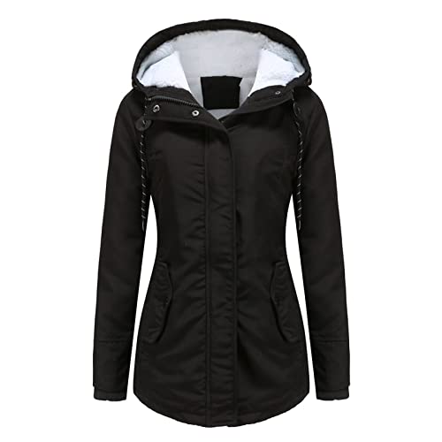 Damen Winter Jacke Parka Mantel Große Größen Longjacke Mit Kapuze Winterjacke Warme Damenmantel Herbst Winter Funktionsparka (Schwarz,M) von JSFN