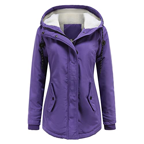 Damen Winter Jacke Parka Mantel Große Größen Longjacke Mit Kapuze Winterjacke Warme Damenmantel Herbst Winter Funktionsparka (Violett,XXL) von JSFN