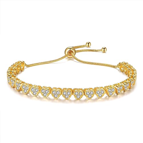 JSGEMSLEE 14 Karat Vergoldetes Tennis Armband für Damen Herzförmiges Tennisarmband Zirkonia Verstellbares Armband für Schmuckgeschenke von JSGEMSLEE