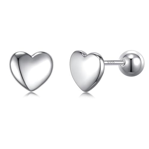 JSGEMSLEE Hypoallergene Herz Ohrstecker Silber 925 für Damen Kleine Herz Silber Ohrringe mit Schraubverschluss Tragus Knorpel Ohrringe Schmuckgeschenk von JSGEMSLEE