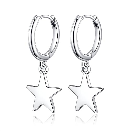 JSGEMSLEE Stern Creolen Silber 925 für Damen Stern Ohrringe Creolen mit Anhänger für Mädchen Damen von JSGEMSLEE