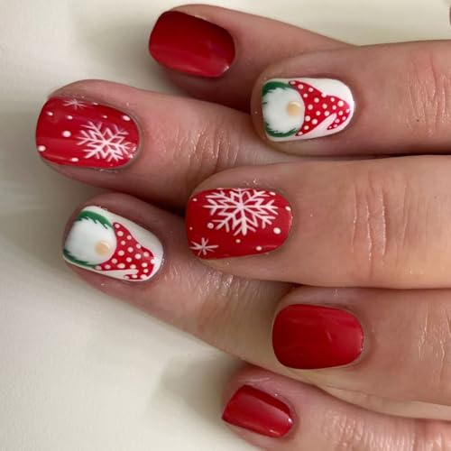 Cartoon Santa Full Covers Stick On Nails Artificial Nails Snowflake False Square Press On For Women Christmas Press On White Snowflake False Full Cover Stick von JSGHGDF