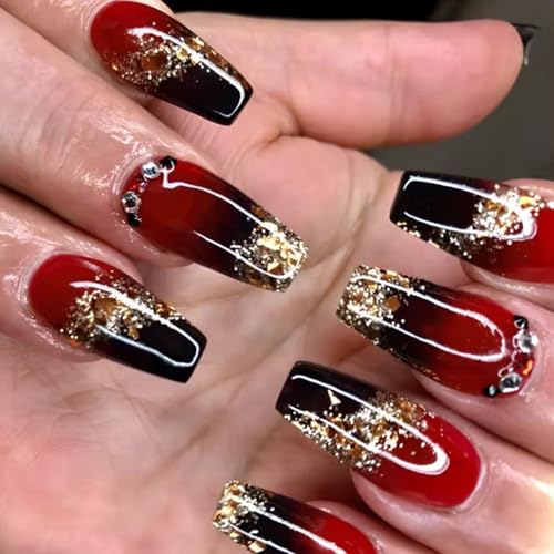 Coffin French Tips Kunstnägel, zum Aufkleben, zum Aufkleben, für Damen und Mädchen, Acrylkleber, transparent von JSGHGDF