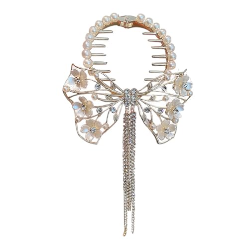 Haarspange mit Schleife, Quasten, Pillenkopf, Pferdeschwanz, Schnalle, Strass, Haarband, Haarclip, Kopfschmuck, Accessoire für Damen und Mädchen von JSGHGDF
