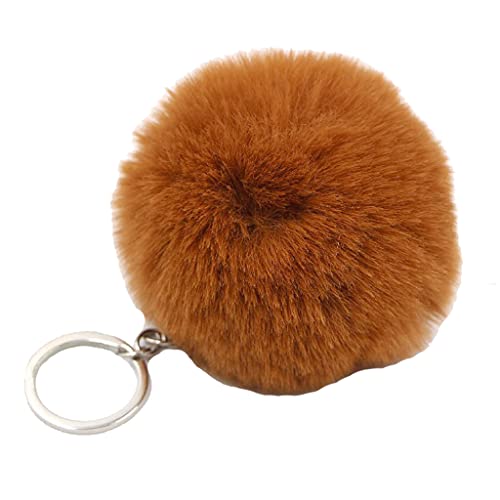 JSGHGDF 7,6 cm großer Plüsch-Schlüsselanhänger mit künstlichen Pompons, Kugel-Anhänger für Schlüssel für Frauen und Mädchen, Zugang zu Schmucktaschen, Caramel, S von JSGHGDF