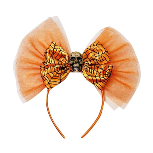 JSGHGDF Elegantes Haarband mit Schleife für Mädchen mit Totenkopf- und Spinnennetz-Muster, Halloween-Haarreif von JSGHGDF