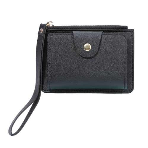 JSGHGDF Geldbörse mit Handgelenkschlaufe, mehrere Fächer, PU, Kreditkartenetui für Damen und Mädchen, mit Handschlaufe, einfarbig, Bargeldbörse, Schwarz von JSGHGDF