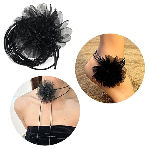 JSGHGDF Halskette Verstellbare Blumenhärke Zarte Stoffmaterial Party Schmuck Rosenhalshalskette Für Frauen Und Mädchen von JSGHGDF