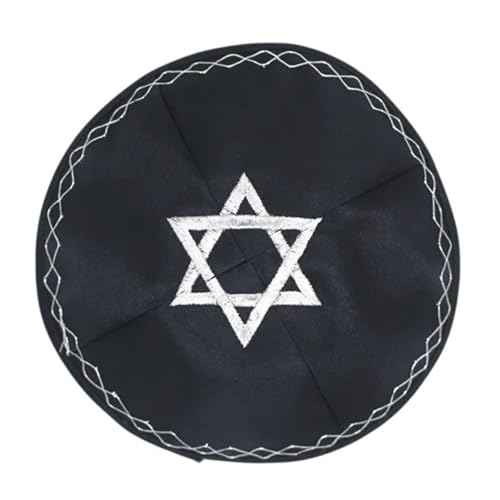 JSGHGDF Israel Kippah Für Männer Eleganter Stickstar Kippah Rund Yarmulke Atmungsaktive Juden Israels Kopfstück Yarmulke Caps von JSGHGDF