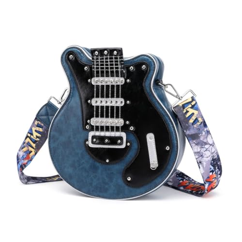 JSGHGDF Kleine Umhängetasche, kreative Gitarren-Form, Umhängetasche, PU-Tasche, dunkelblau von JSGHGDF