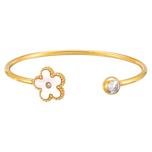 JSGHGDF Kreativer Armreif mit Zirkonia-Steinen und Muschelstruktur, einzigartiger Armreif, Schmuck für einen aktiven Lebensstil, offene Manschette mit weißer Muschelblume JSGHGDF Kreativer Armreif mit Zirkonia-Steinen und Muschelstruktur, einzigartiger Armreif, Schmuck für einen aktiven Lebensstil, offene Manschette mit weißer Muschelblume von JSGHGDF