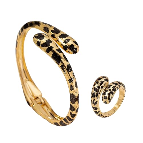 JSGHGDF Legierter Leopardenmuster Schmuck Set Verstellbarer Öffnungsarm Und Ringe Für Frauen Modische Animaldruckzubehör Mode Armband Und von JSGHGDF