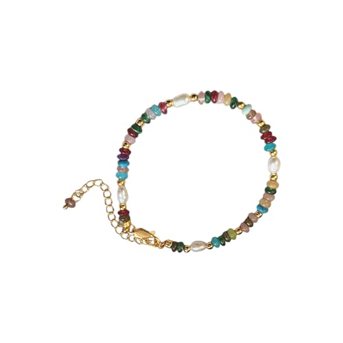 JSGHGDF Mode Farbenfrohe Perlen Natürliche Perlen Halskette Armband Für Frauen Retro Gold Kette Schmuck Sondergeschenke Tragen Steinkettenarmband von JSGHGDF