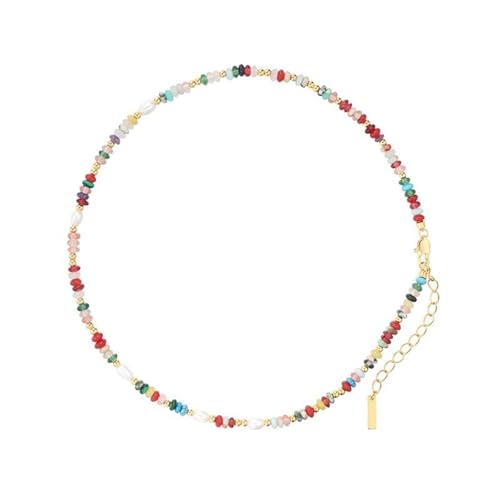 JSGHGDF Mode Farbenfrohe Perlen Natürliche Perlen Halskette Armband Für Frauen Retro Gold Kette Schmuck Sondergeschenke Tragen Steinkettenarmband von JSGHGDF