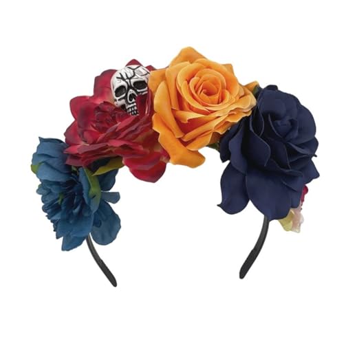 JSGHGDF Modischer Haarreif mit künstlicher Blume und Totenkopf, für Damen, Halloween-Haarreif JSGHGDF Modischer Haarreif mit künstlicher Blume und Totenkopf, für Damen, Halloween-Haarreif von JSGHGDF