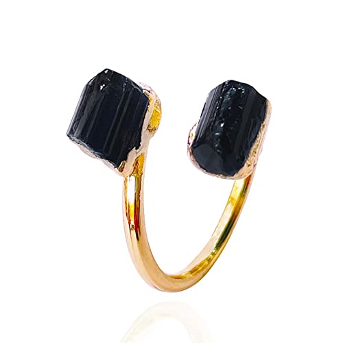 JSGHGDF Natürlicher Schwarzer Turmalin Antiker Verstellbarer Reiki Heilung Schwarzer Kristall Frauen Mode Schmuck Schmuck von JSGHGDF
