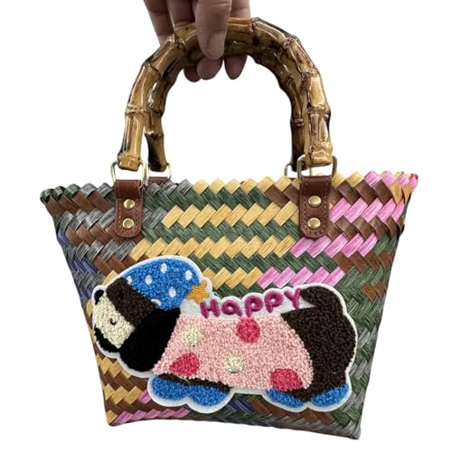 JSGHGDF Retro Gestreifte Dackel Gewebte Tasche Mehrfarbigen Frauenpendler Strandtaschen Freiländische Handtasche Frauenpendler von JSGHGDF