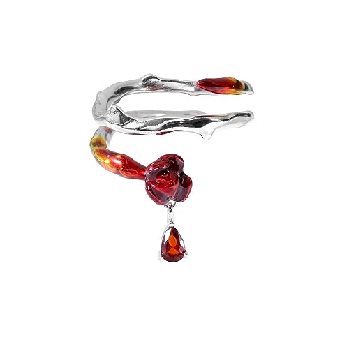 JSGHGDF Rote Rose Blumenring Öffnung Ringe Für Frauen Mädchen Verstellbarer Fingerring Valentinstag Verlobungs Schmuck Geschenk von JSGHGDF