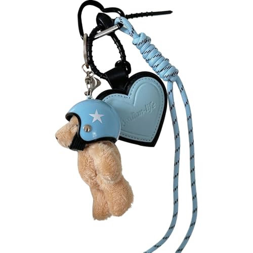 JSGHGDF Schöner Helmbär Keyrings Herz Schlüsselanhänger Mode Schlüsselinhaber PU Keychain Auto Schlüsselringe Für Bag Backback Dekoration Schöner Bär Keychain Zauberkeyring Gewebter Seilanhänger von JSGHGDF