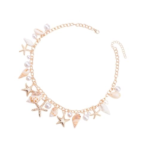 JSGHGDF Stilvolle Perlen Halskette Shell Charme Hals Accessoire Colarmbone Metall Textur Geeignet Für Tägliche Strandhalskette von JSGHGDF