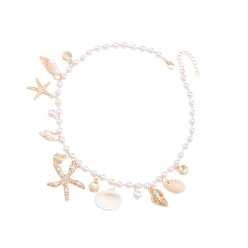 JSGHGDF Stilvolle Perlen Halskette Shell Charme Hals Accessoire Colarmbone Metall Textur Geeignet Für Tägliche Strandhalskette von JSGHGDF