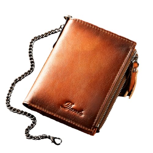 JSGHGDF Vintage PU Blocking Wallet with Chain Purse for Men and Women Stylish and Secure, braun von JSGHGDF