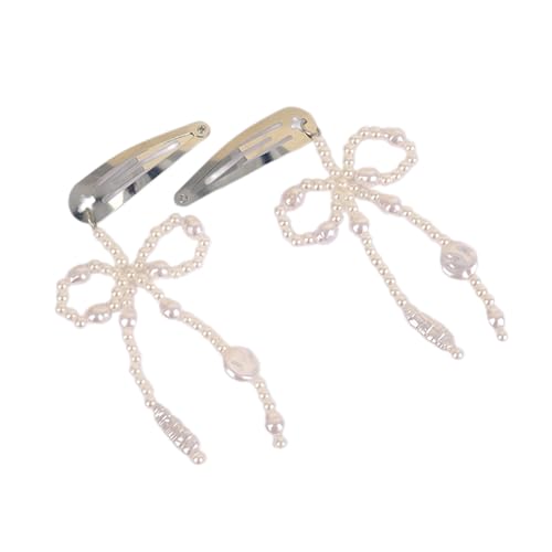 Modische Haarspange mit Schleife, einfache Schleife, Haarnadel, Kunstperlen, Schleife, Haarspangen, elegantes Accessoire für Damen und Mädchen von JSGHGDF