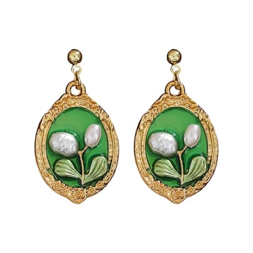Ölgemälde-Blumen-Ohrstecker, Ohrschmuck, kleine Blumen-Ohrstecker, geeignet für Jugendliche und jugendliche Erwachsene, Metall von JSGHGDF