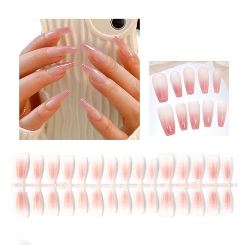 Packung Mit 30 Langen Presse Auf Nägeln Französische Gefälschte Nägel Vollhilfe Acryl Falsche Nägel Tipps Sarg Für Frauen Und Mädchen von JSGHGDF