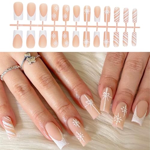 Weihnachten SQure Falsche Acrylnägel Mit Schneeflocken Designs Und Winterkünstlernnägel Kunst Für Frauen Mädchen 24pcs von JSGHGDF