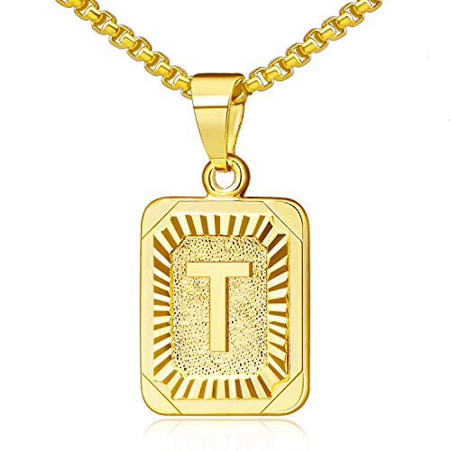 Gold Initial Necklace for Women,Gold Anhänger Initial Necklaces for Boys,Monogram Letter T Necklace Gold Boys Necklaces von JSJOY