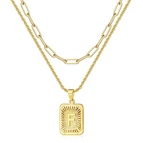 Gold Initial Necklace for Women Gold Pendant Initial Necklaces Monogram Buchstabe F Necklace Layered Initial Necklaces von JSJOY