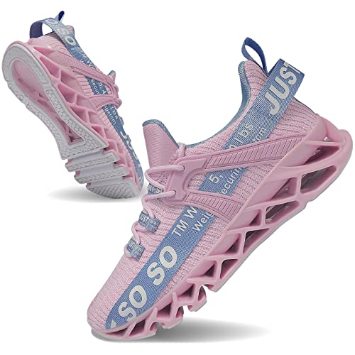 JSLEAP Damen Laufschuhe sportlich Casual Mesh Schnürschuhe Atmungsaktiv Leichtgewichtig Turnschuhe So So Sneaker 2 Pink&Blau,Größe 42 EU/260 CN von JSLEAP