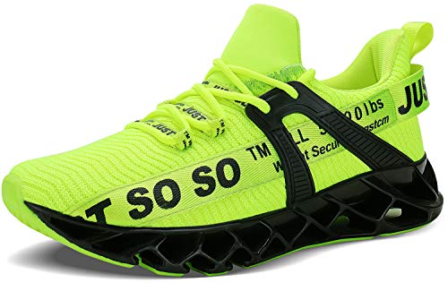 JSLEAP Laufschuhe Atmungsaktiv Turnschuhe Schnürer Sportschuhe Sneaker für Herren Damen(2 Leuchtendes Grün,Größe 45 EU/275 CN) von JSLEAP
