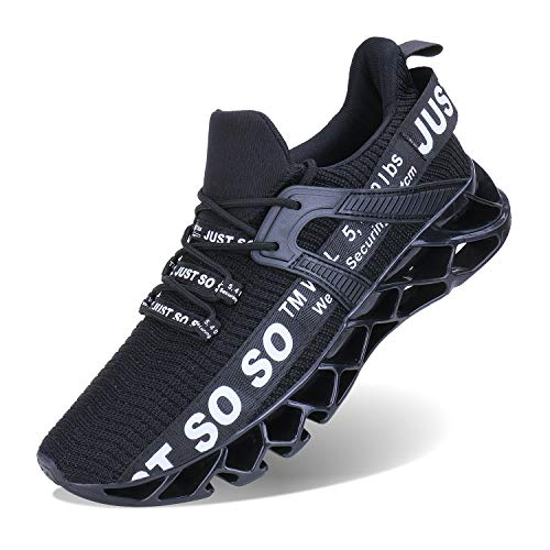 JSLEAP Schuhe Herren Fitness Laufschuhe Atmungsaktiv rutschfeste Mode Sneake (2 Schwarz,Größe 47 EU/285 CN) von JSLEAP