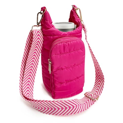 JSLOOO: Gestepptes Umhängetasche für Wasserflaschen, Crossbody-Trinkflaschenhalter mit verstellbarem Riemen, Casual Rucksack in Pink, Einheitsgröße von JSLOOO