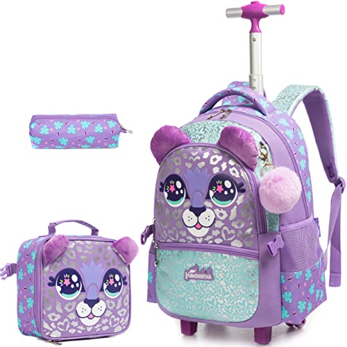 JSMNIAI Trolley Rucksack mit 2 Rollen für Kinder Mädchen,Trolley Schultasche für Kinder Schule und Reise,Trolley Kindergepäck Mit Essensbeutel und Federmäppchen von JSMNIAI